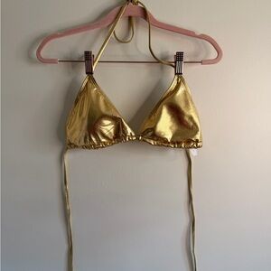 Amazon Essentials Metallic Gold Triangle Bikini Top